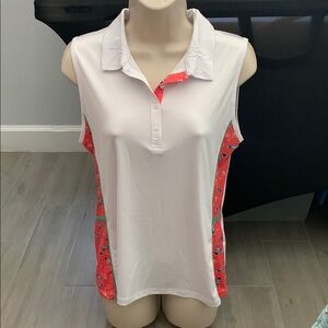 Coral Bay Sleeveless Polo Tank - White and Coral
